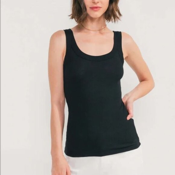 Easy Standard Women's Black Ribbed Scoop Neck Tank Top - Size S - Picture 1 of 5